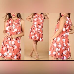 LOFT Red and White Floral Mini Dress